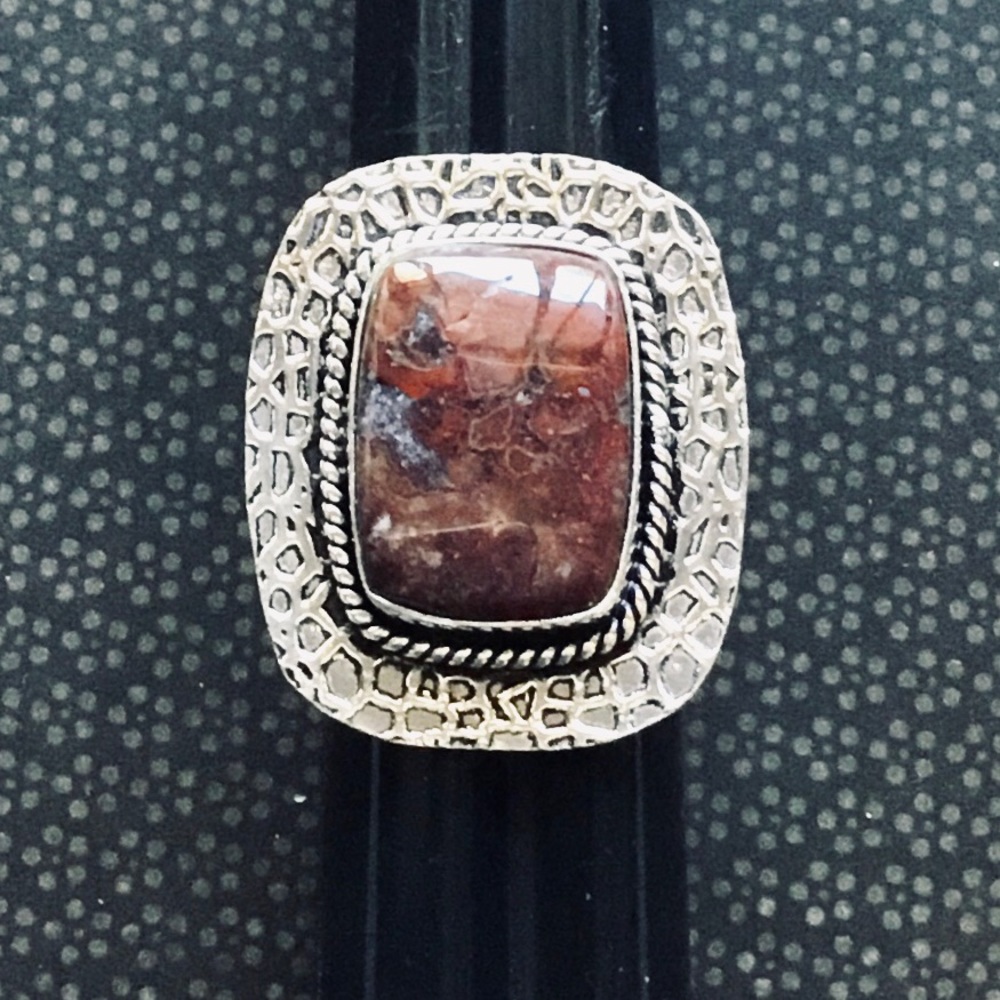 Red Jasper Gemstone Ring Square Cut